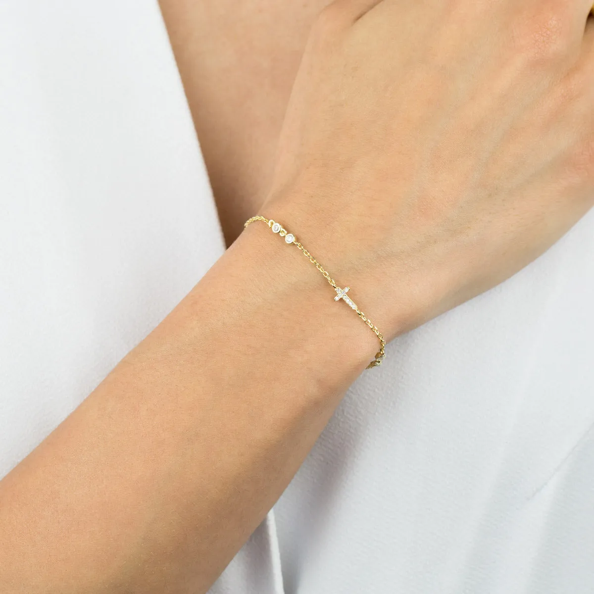 CZ Bezel Cross Bracelet