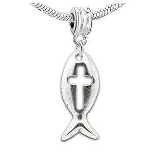 Dangling Jesus Fish Charm Charm European Bead Compatible for Most European Snake Chain Bracelet