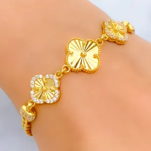 Dazzling Clover 21k Gold CZ Bracelet