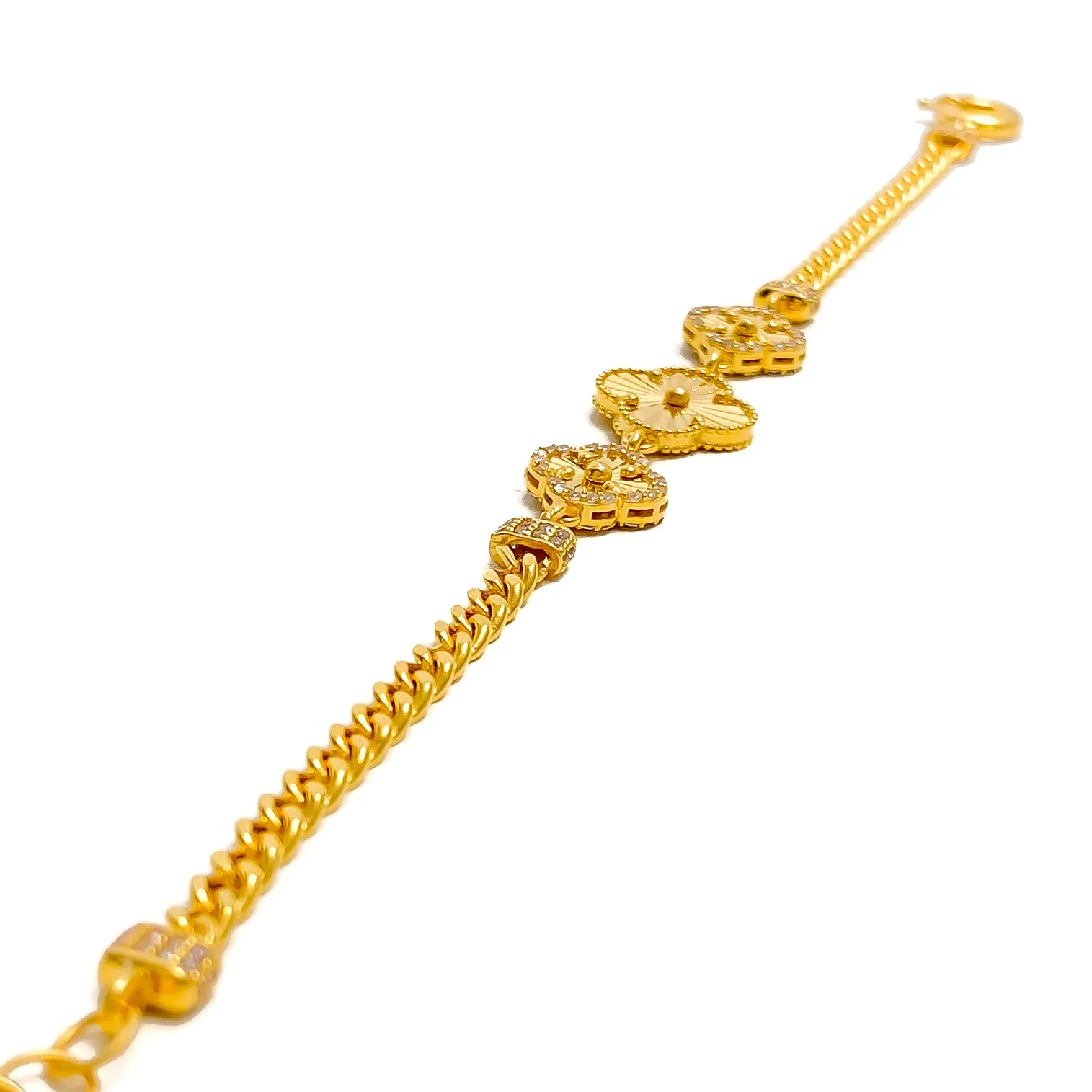Dazzling Clover 21k Gold CZ Bracelet