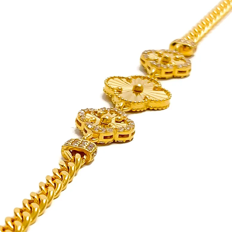 Dazzling Clover 21k Gold CZ Bracelet