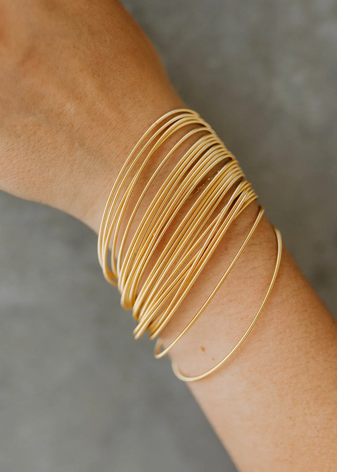 Dia Stainless Steel Spring Bangle Bracelets - Gold Set