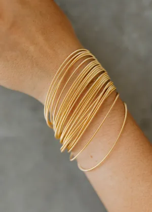 Dia Stainless Steel Spring Bangle Bracelets - Gold Set