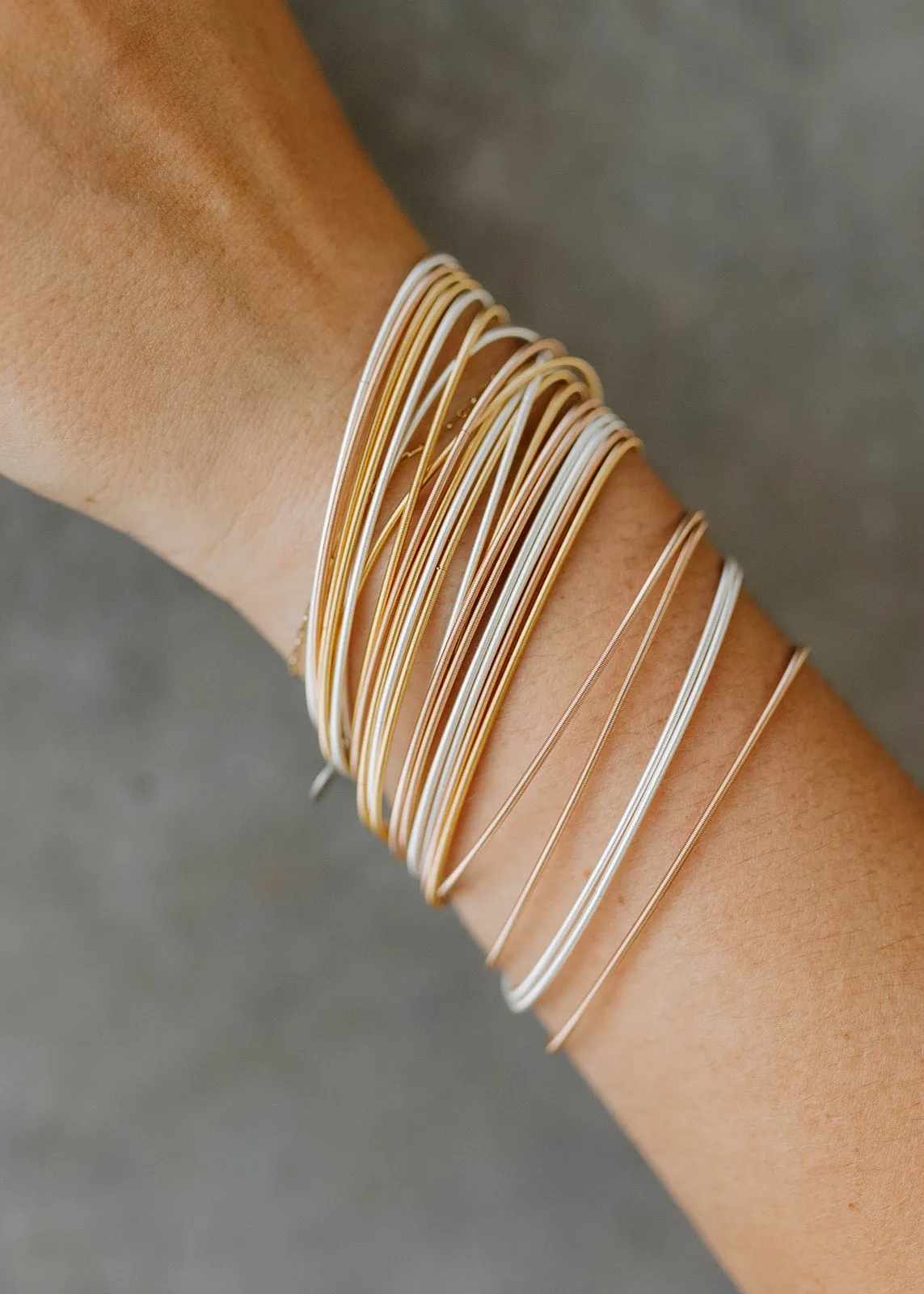 Dia Stainless Steel Spring Bangle Bracelets - WARM Mixed Metals Set