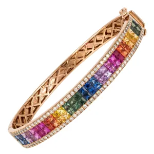 Double Row Princess cut Multi Colour sapphires & Diamonds Bangle