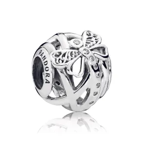 Dragonfly silver charm with clear cubic zirconia