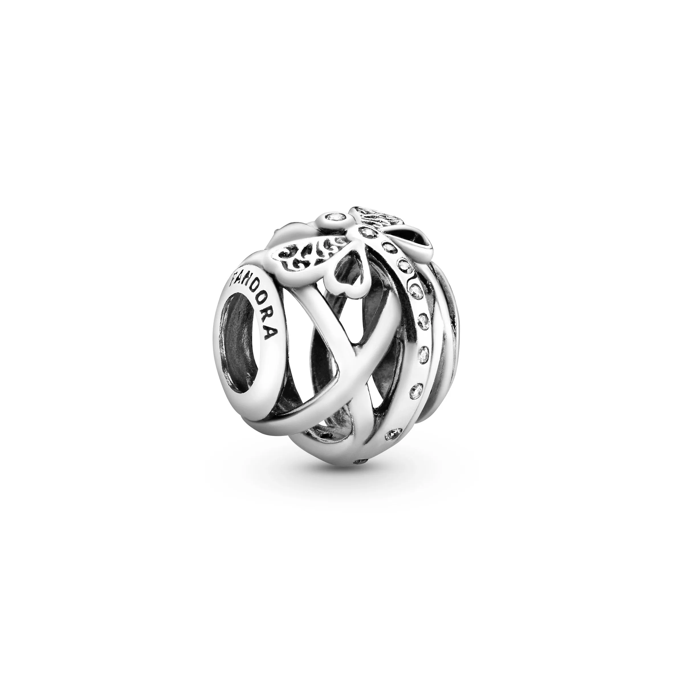 Dragonfly silver charm with clear cubic zirconia