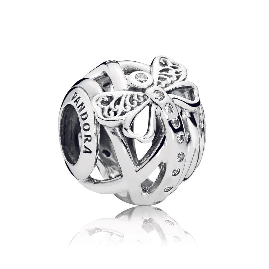 Dragonfly silver charm with clear cubic zirconia