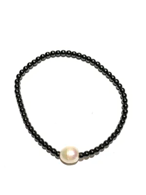 E-HC DESIGNS- Hematite with Pearl Elastic Bracelet