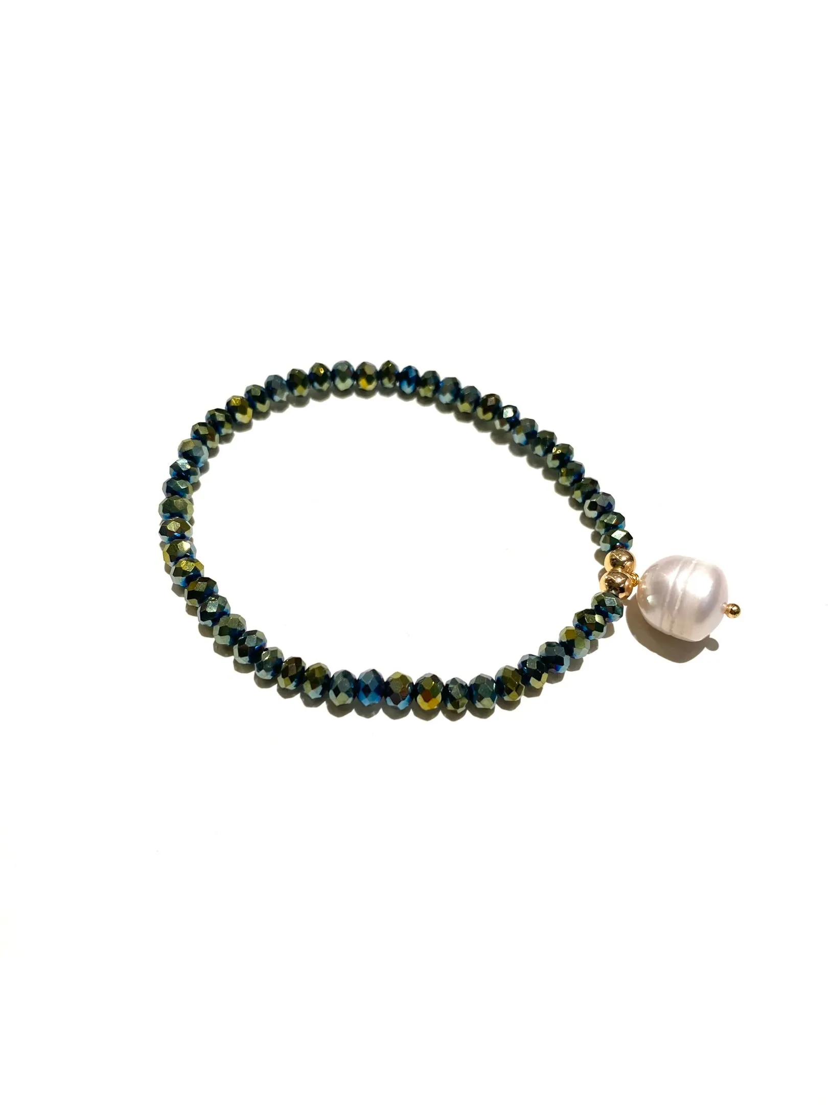 E-HC DESIGNS- Pearl Pendant with Crystals Elastic Bracelets (More colors available)