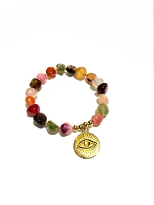 E-HC DESIGNS- Semiprecious Stones Eye Charm- Elastic Bracelets