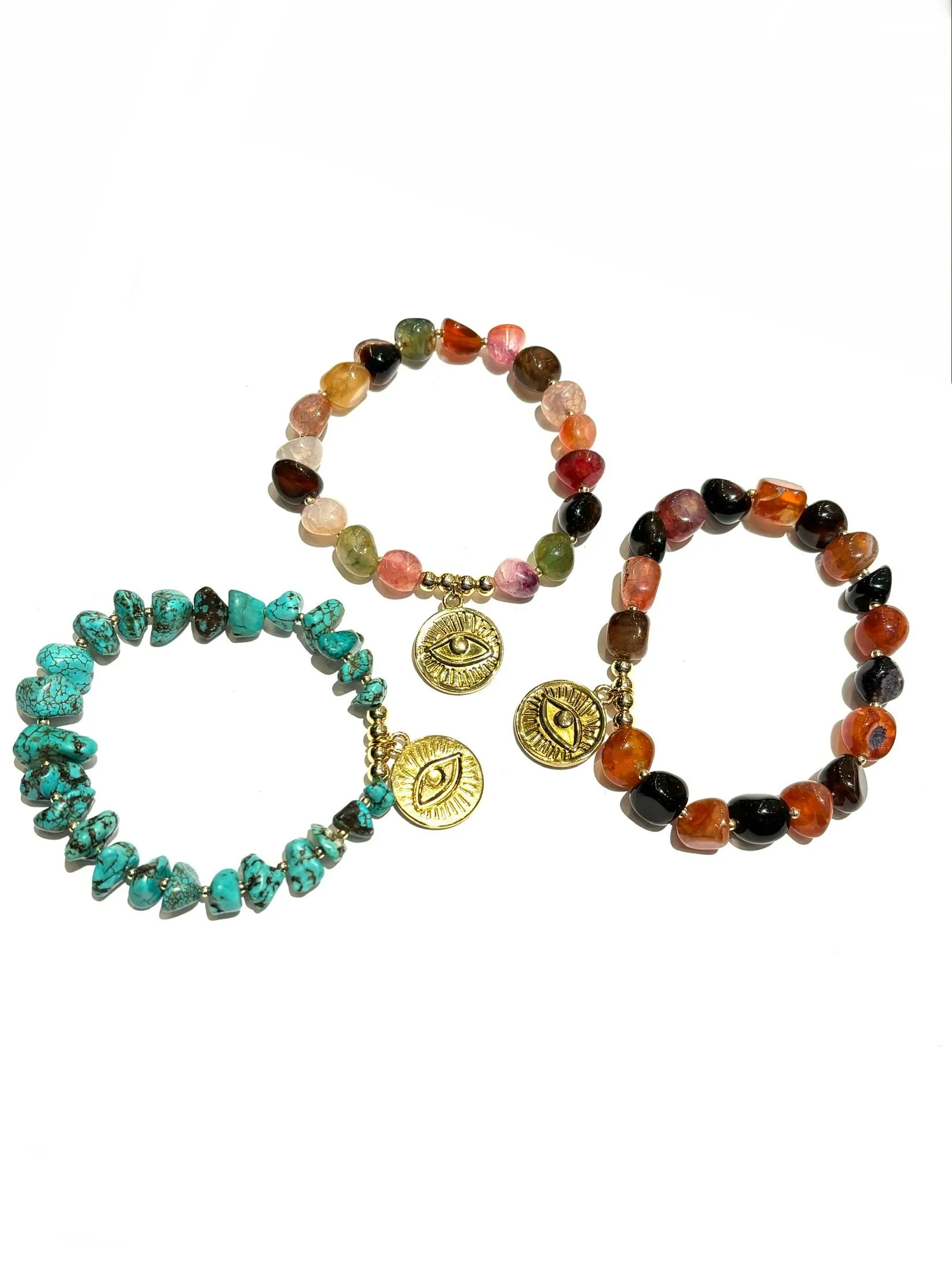 E-HC DESIGNS- Semiprecious Stones Eye Charm- Elastic Bracelets