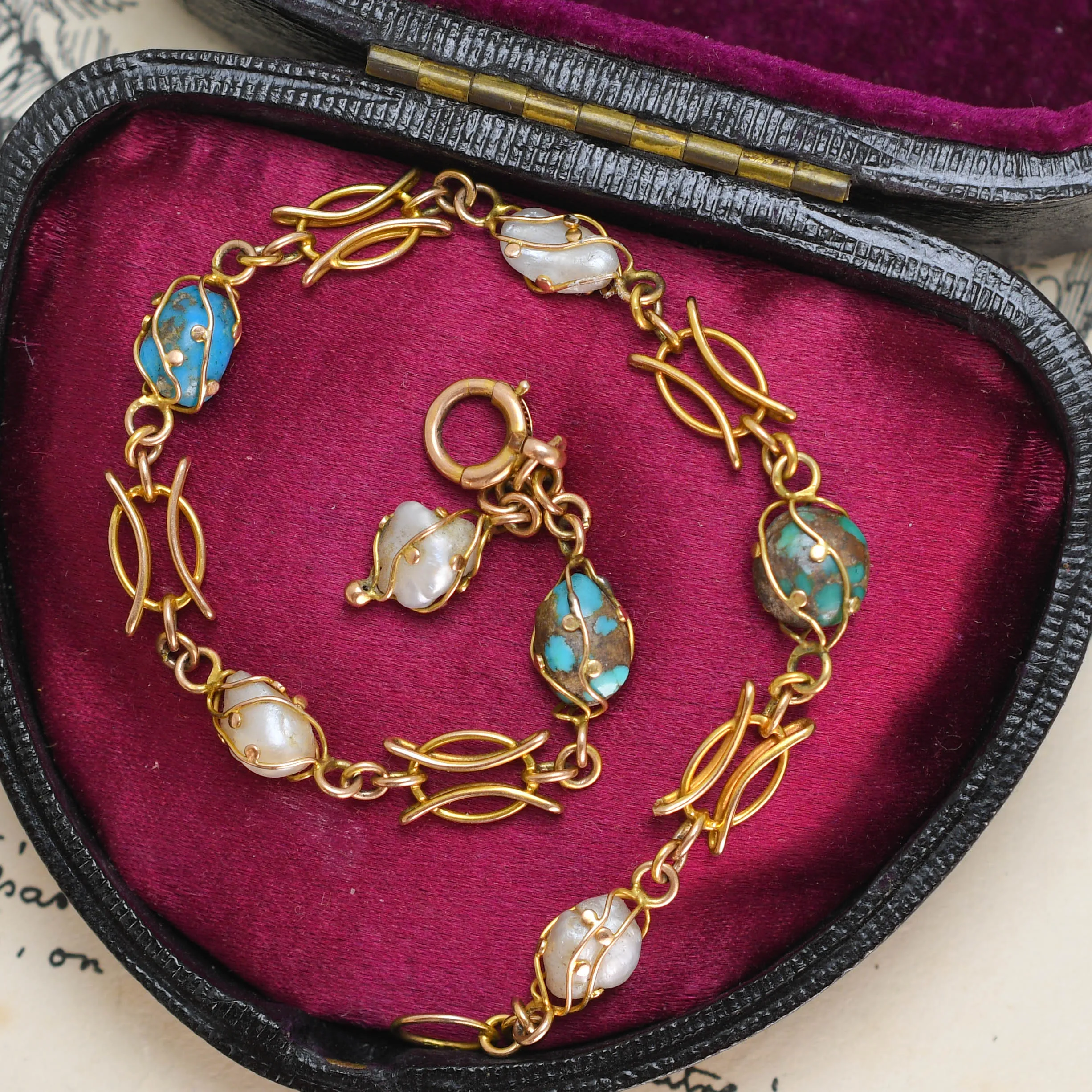 Edwardian Pearl & Turquoise Egg Bracelet