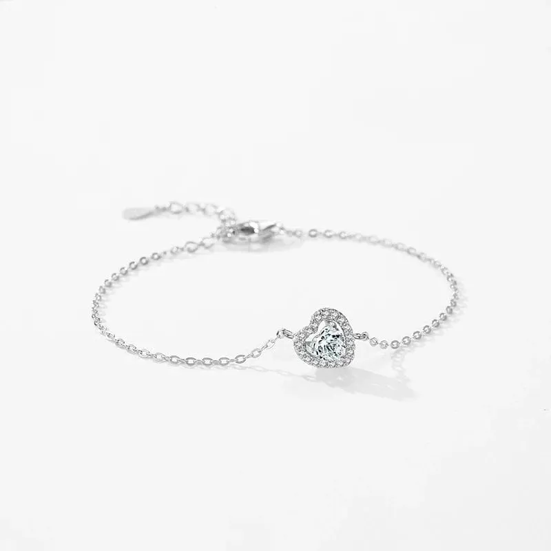 Elegant Heart Zirconia Bracelet in Sterling Silver