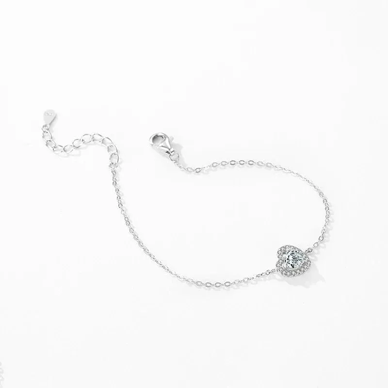 Elegant Heart Zirconia Bracelet in Sterling Silver