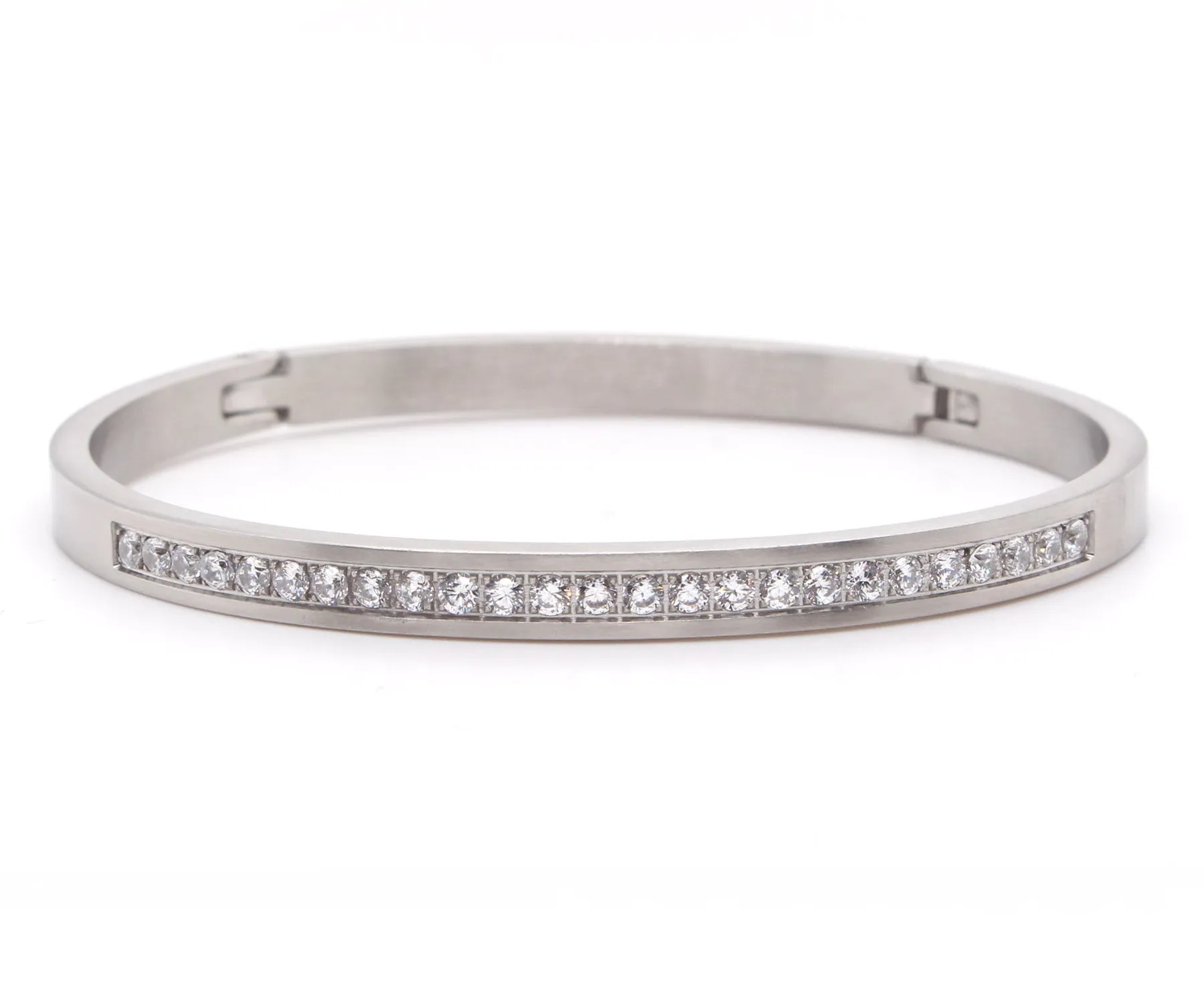 Eternity Pave Stainless Steel Bangle Bracelet