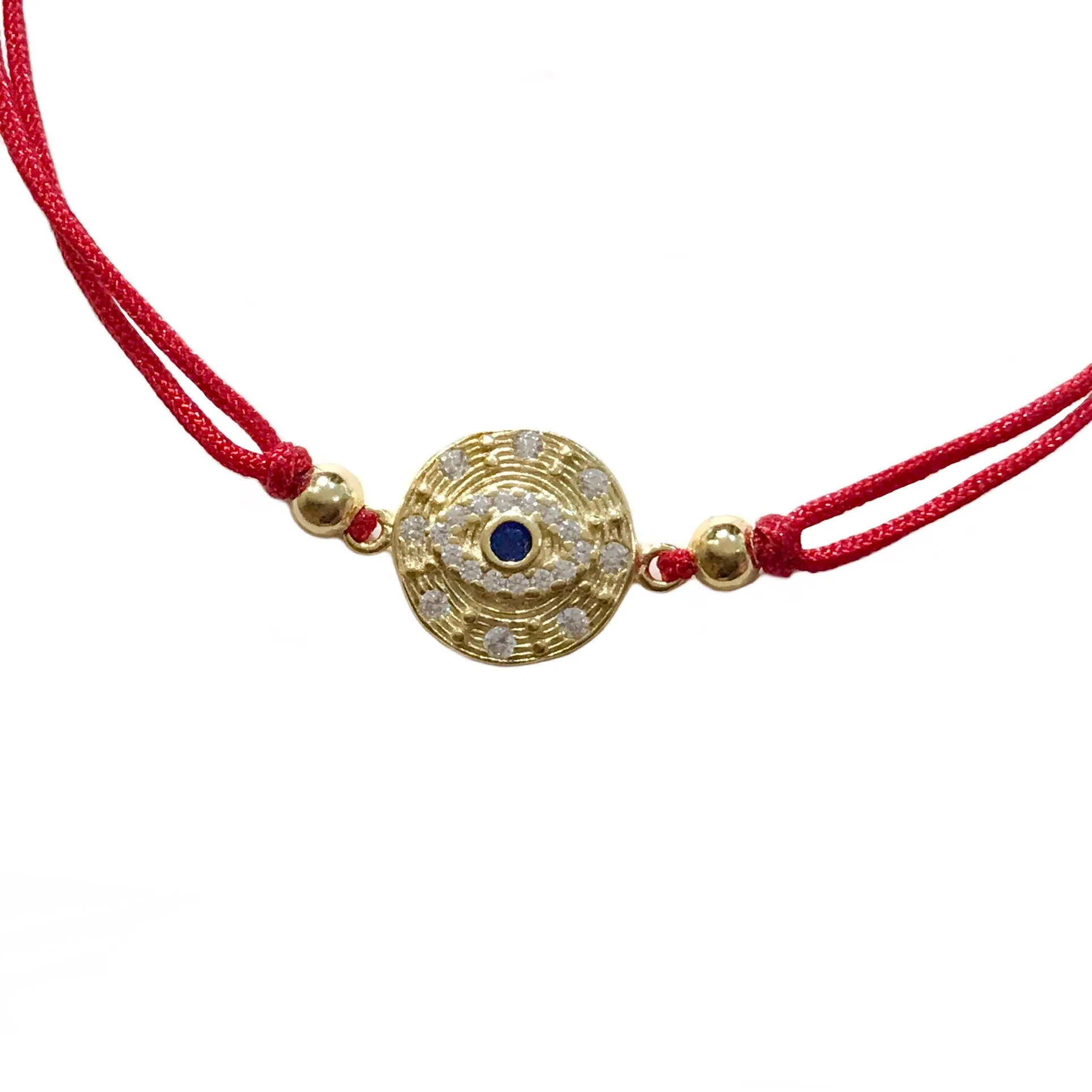Evil Eye Disc Textured Red Thread Bracelet