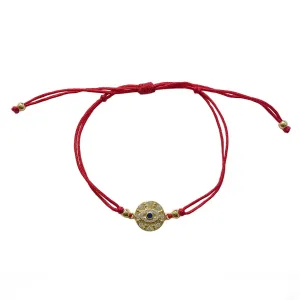 Evil Eye Disc Textured Red Thread Bracelet