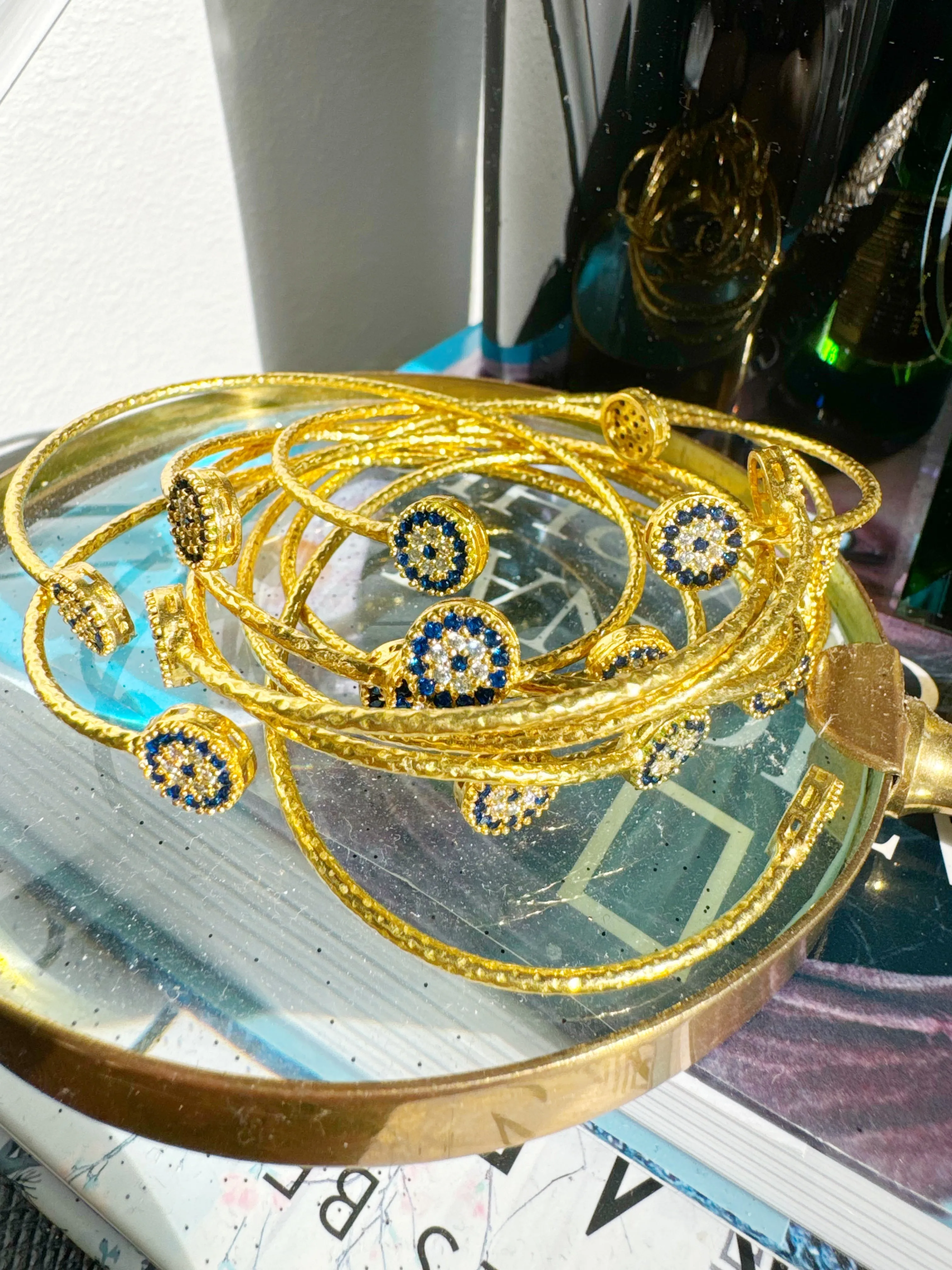 Evil Eye Royal Blue Crystal Gold Vintage Bazaar Bracelets