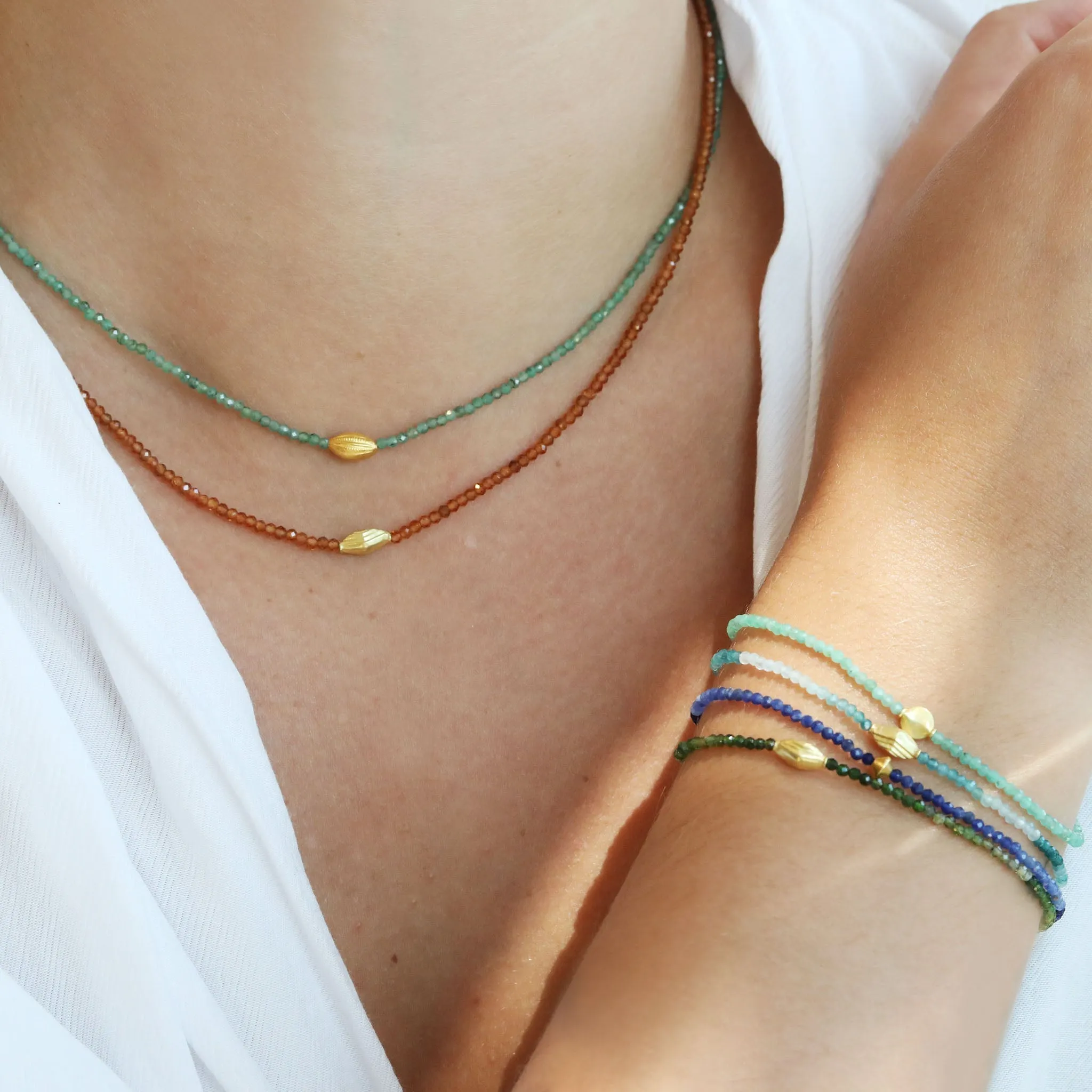 Faceted Grandidierite Beaded Bracelet with 18K Marquise Bead