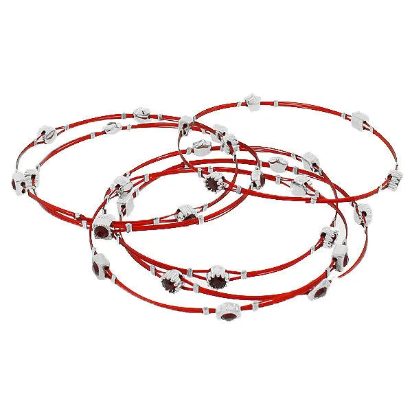 Fashion Alloy Red Silver-Tone White CZ Whisper Bracelets Set