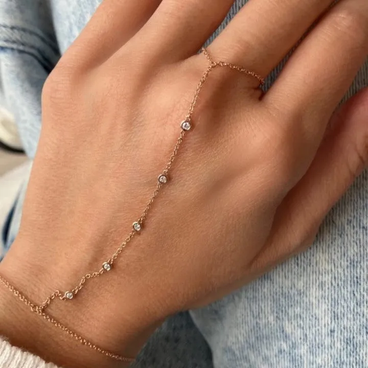 Five Round Bezel Diamond Hand Chain
