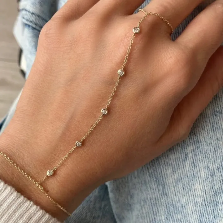 Five Round Bezel Diamond Hand Chain