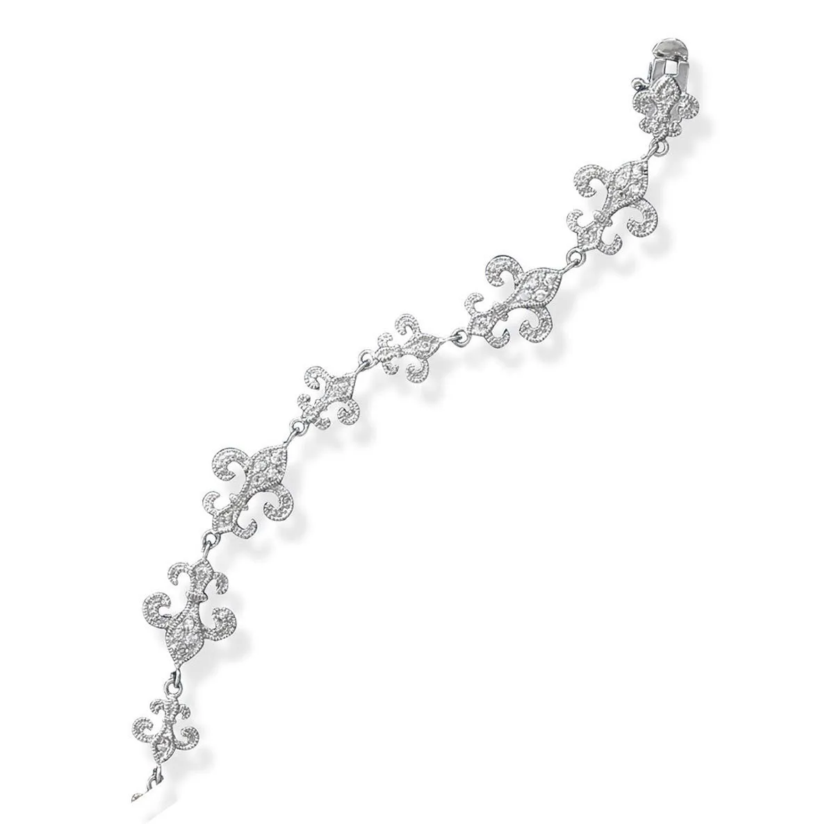 Fleur De Lis Link Bracelet 7.5" Sterling Silver
