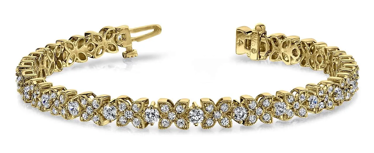Flower Diamond Bracelet with 4.16 ct.(finished) 1.6mm, 1.7mm, 3mm