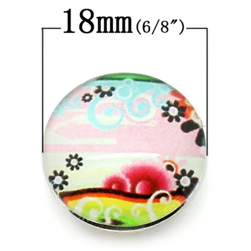 Flower Pattern Glass Chunk Charm Button Fits Chunk Bracelet 18mm for Noosa Style Bracelet