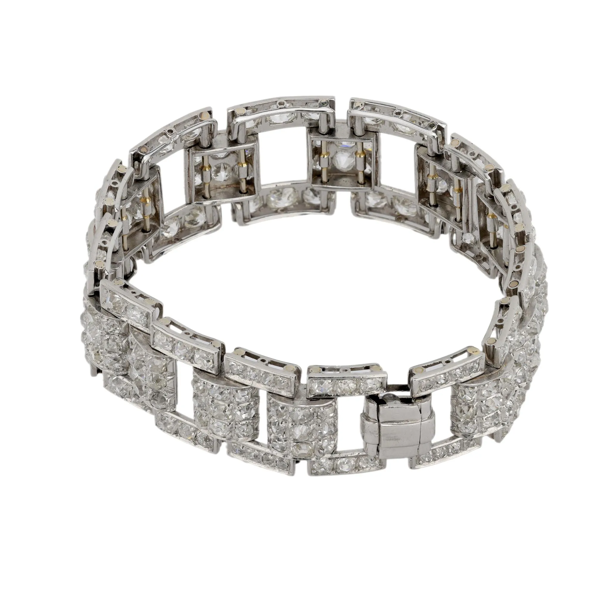 French Art Deco 20 carat old mine cut diamond platinum bracelet