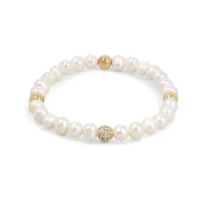 Freshwater Pearl & Gold Beads Stretch Bracelet