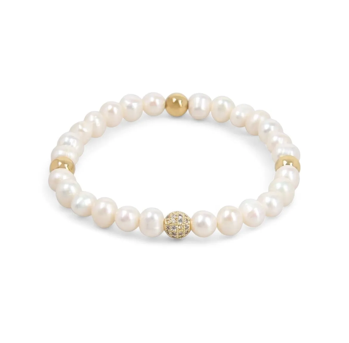 Freshwater Pearl & Gold Beads Stretch Bracelet
