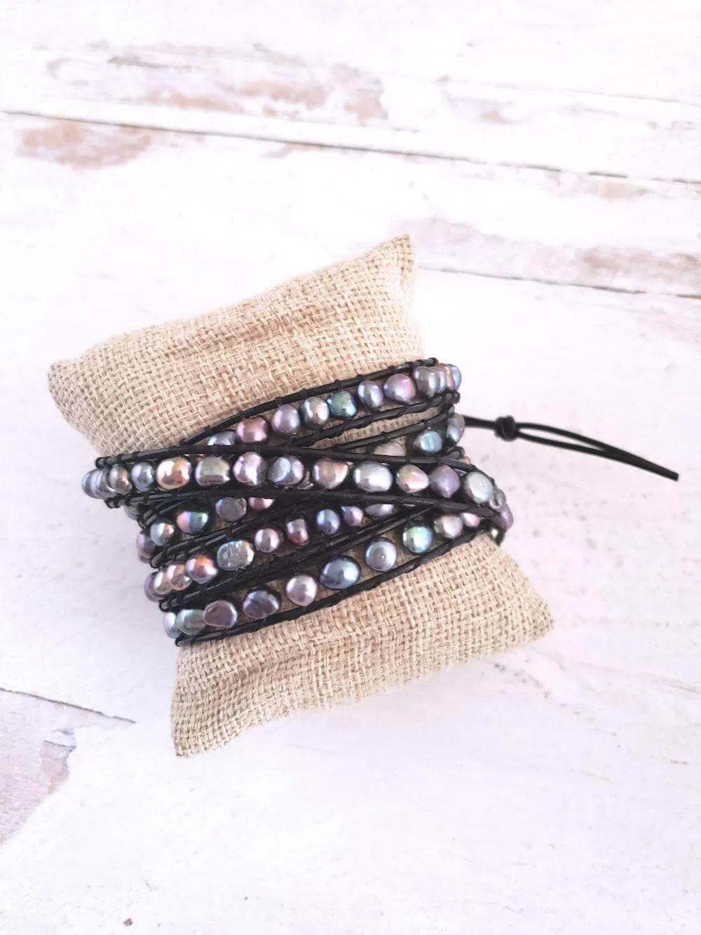 Freshwater Pearl Wrap Bracelet - Multi or Peacock