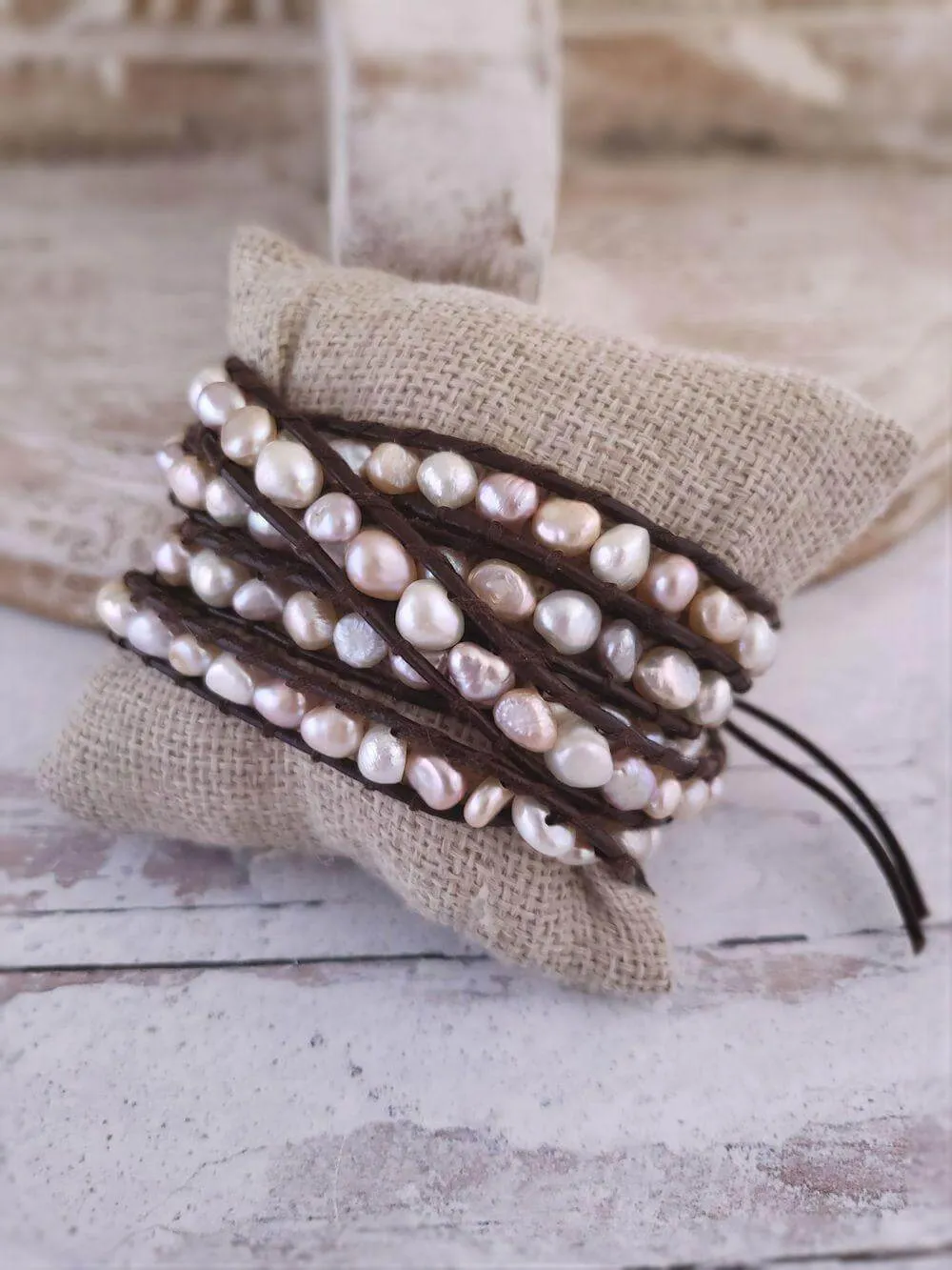 Freshwater Pearl Wrap Bracelet - Multi or Peacock