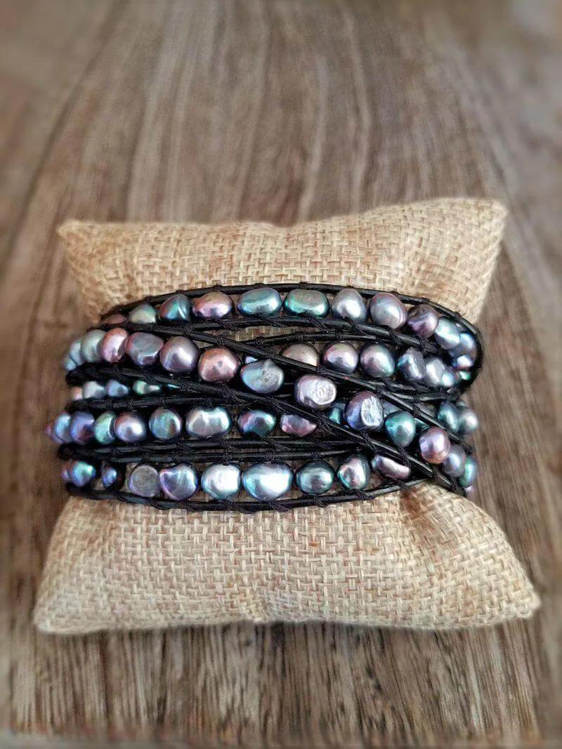 Freshwater Pearl Wrap Bracelet - Multi or Peacock