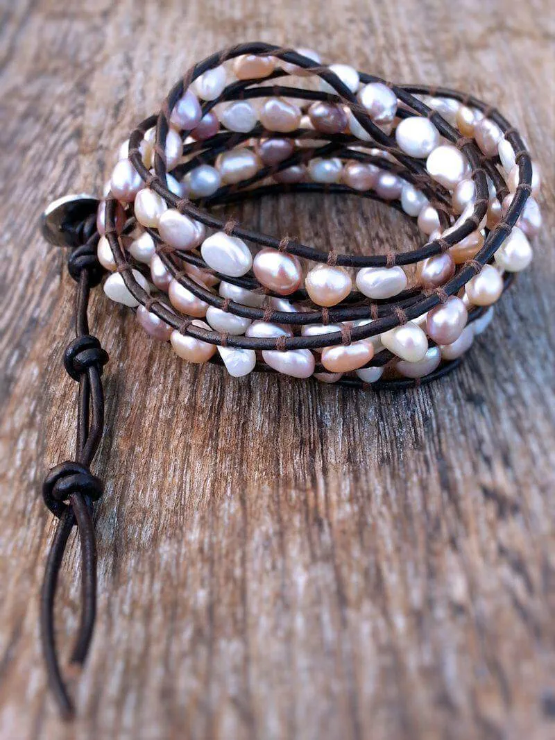 Freshwater Pearl Wrap Bracelet - Multi or Peacock