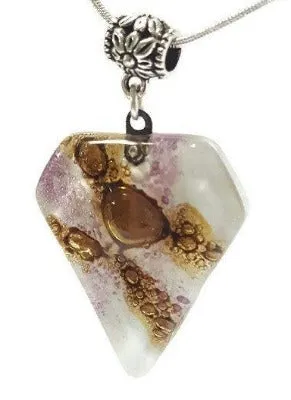 Fused Glass Pendant . White, Purple and Brown Glass Necklace.Handmade pendant