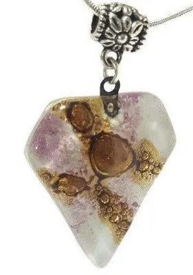Fused Glass Pendant . White, Purple and Brown Glass Necklace.Handmade pendant