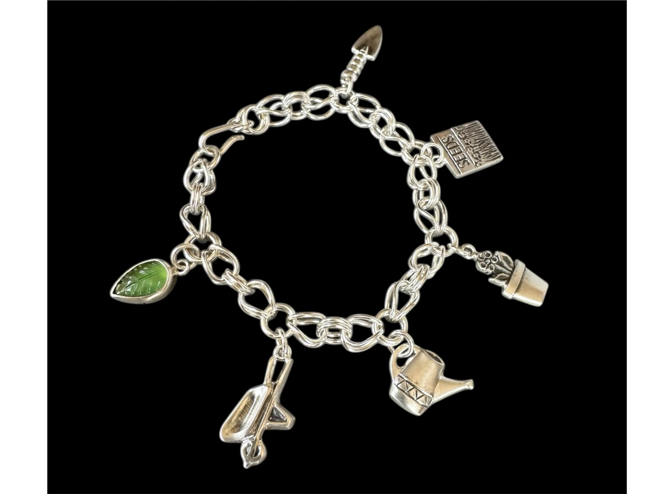 Gardening Charm Bracelet, handmade chain in sterling silver