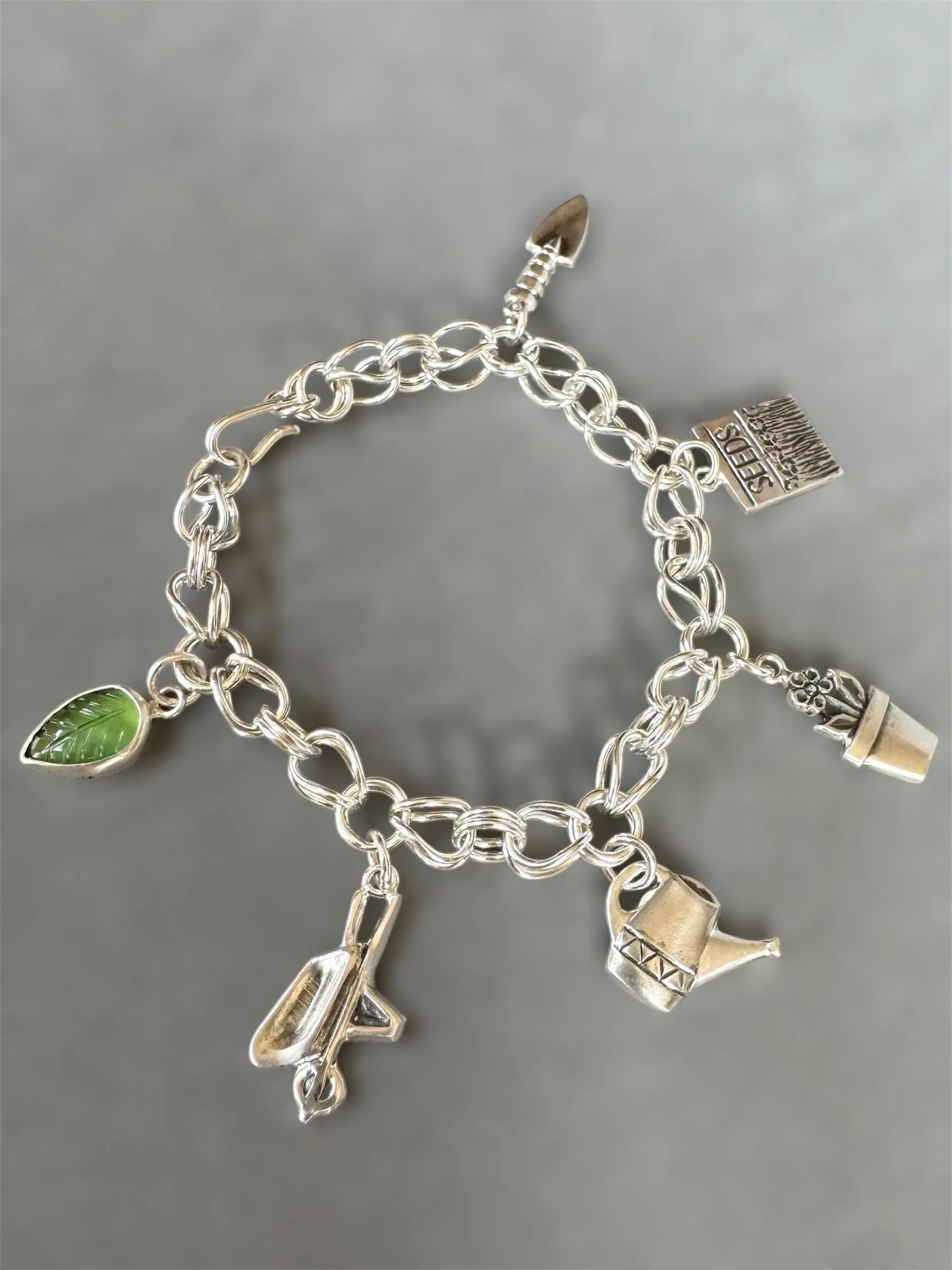 Gardening Charm Bracelet, handmade chain in sterling silver