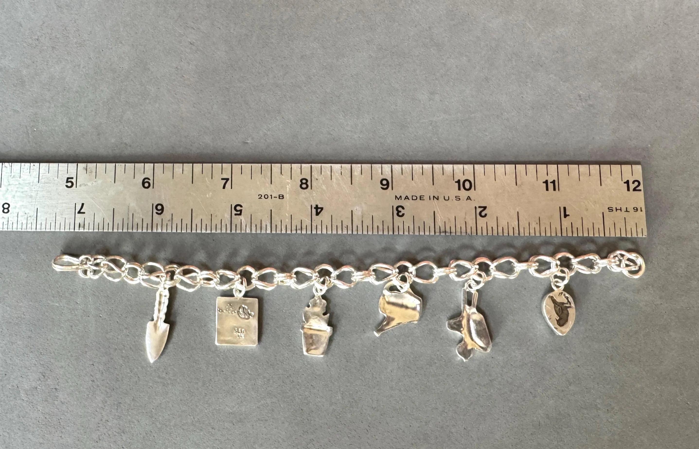 Gardening Charm Bracelet, handmade chain in sterling silver