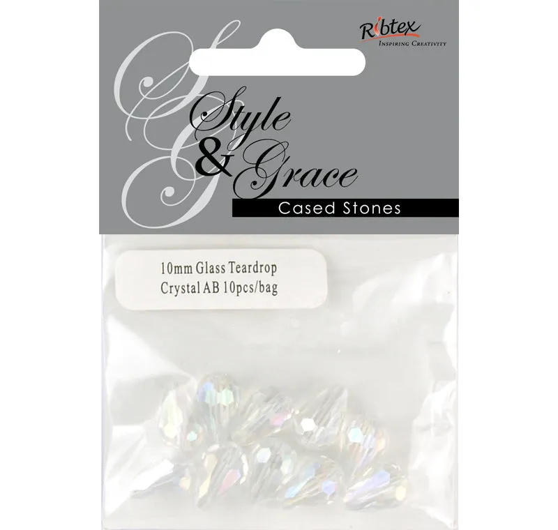 GLASS BEAD TEARDROP AB CRYSTAL 10MM 10PC