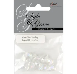 GLASS BEAD TEARDROP AB CRYSTAL 10MM 10PC