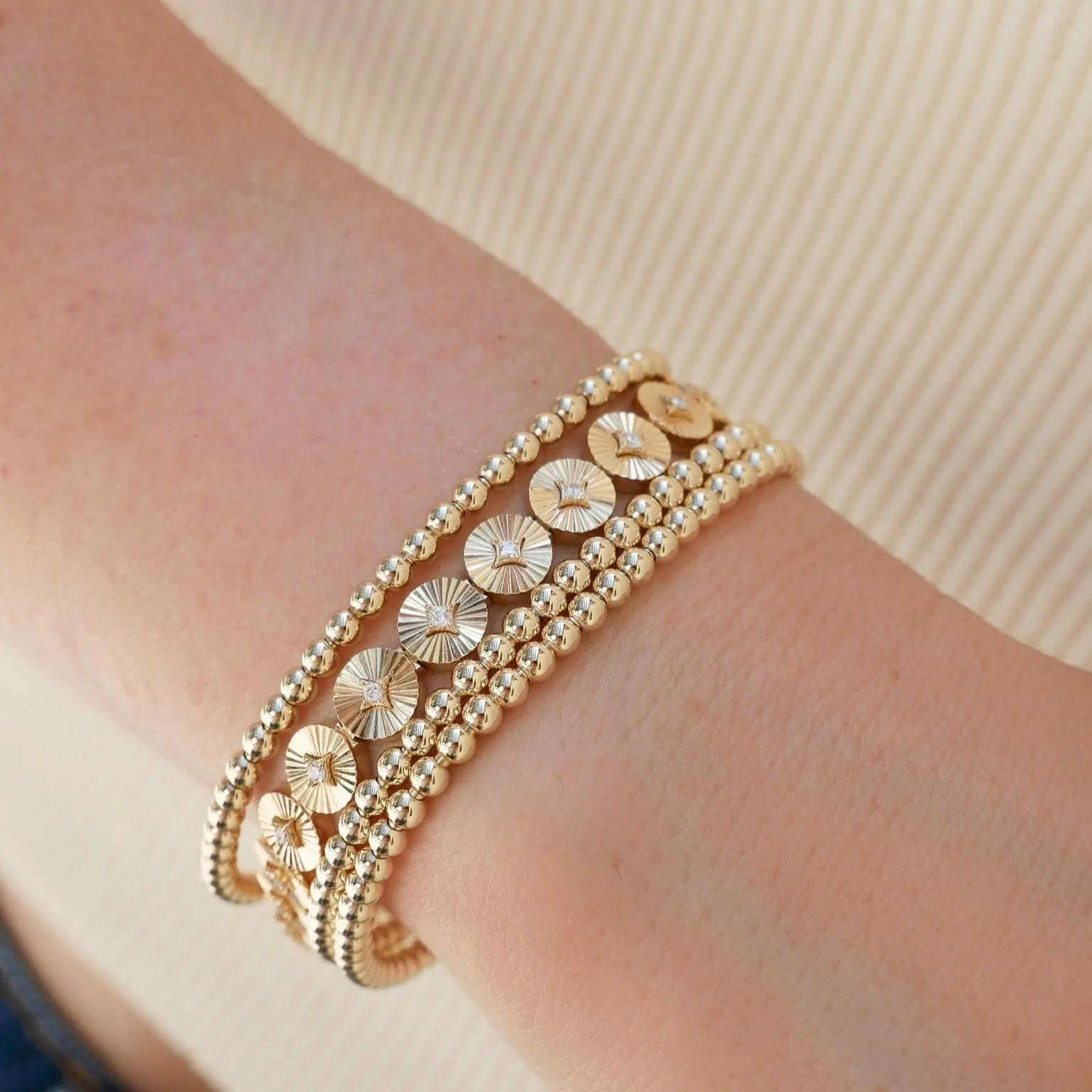 Gold & Diamond Fluted Disc Eternity Bracelet