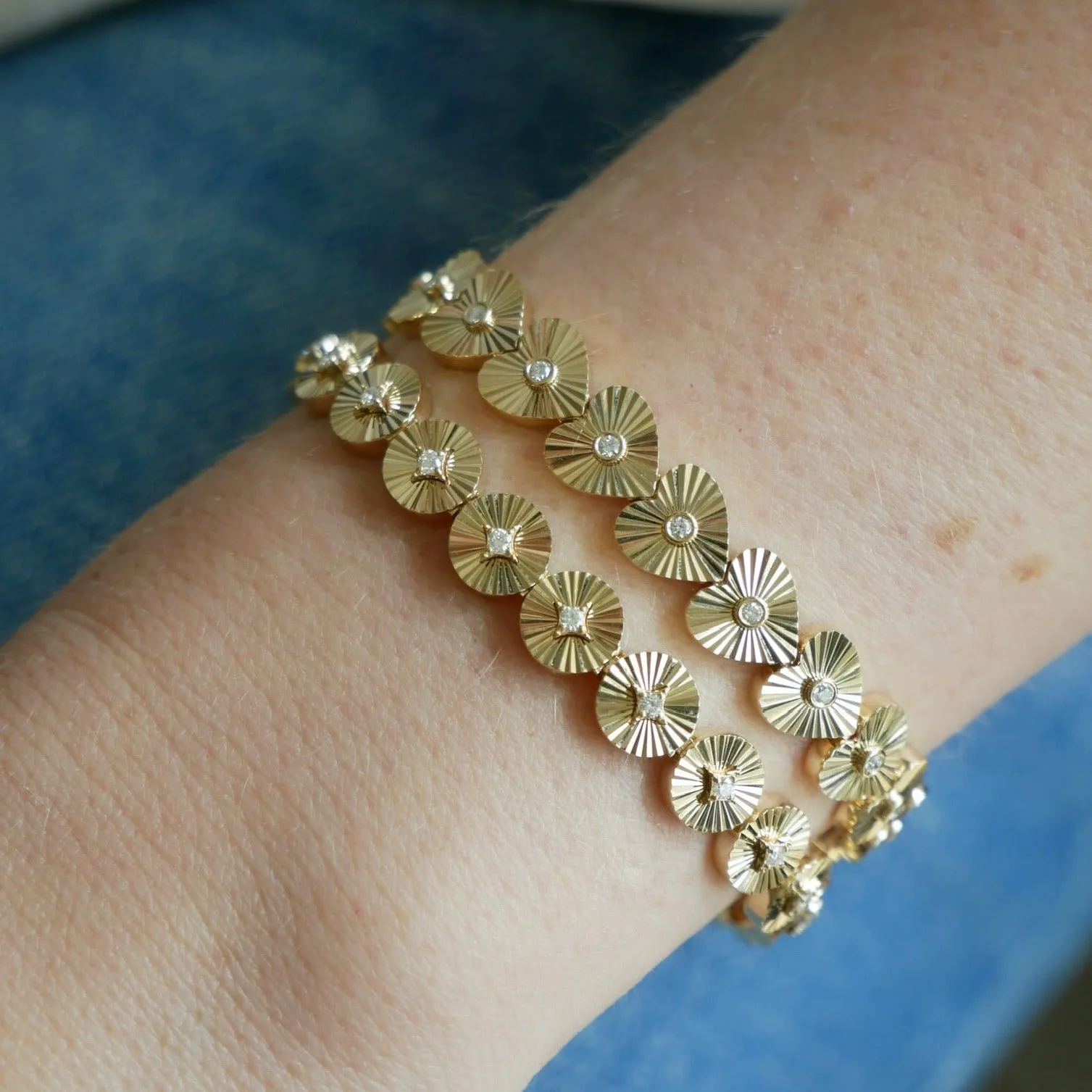 Gold & Diamond Fluted Disc Eternity Bracelet