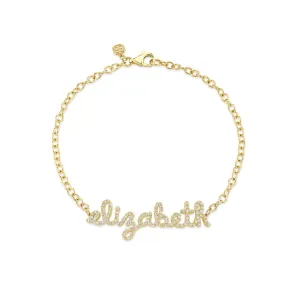 Gold & Diamond Small Custom Script Bracelet
