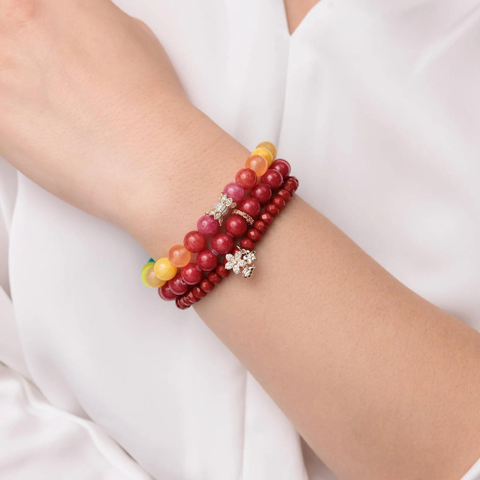 Gold & Orange Sapphire Rondelle on Red Jade