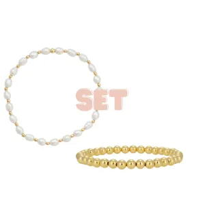Gold and Pearl Beaded Bracelet Set