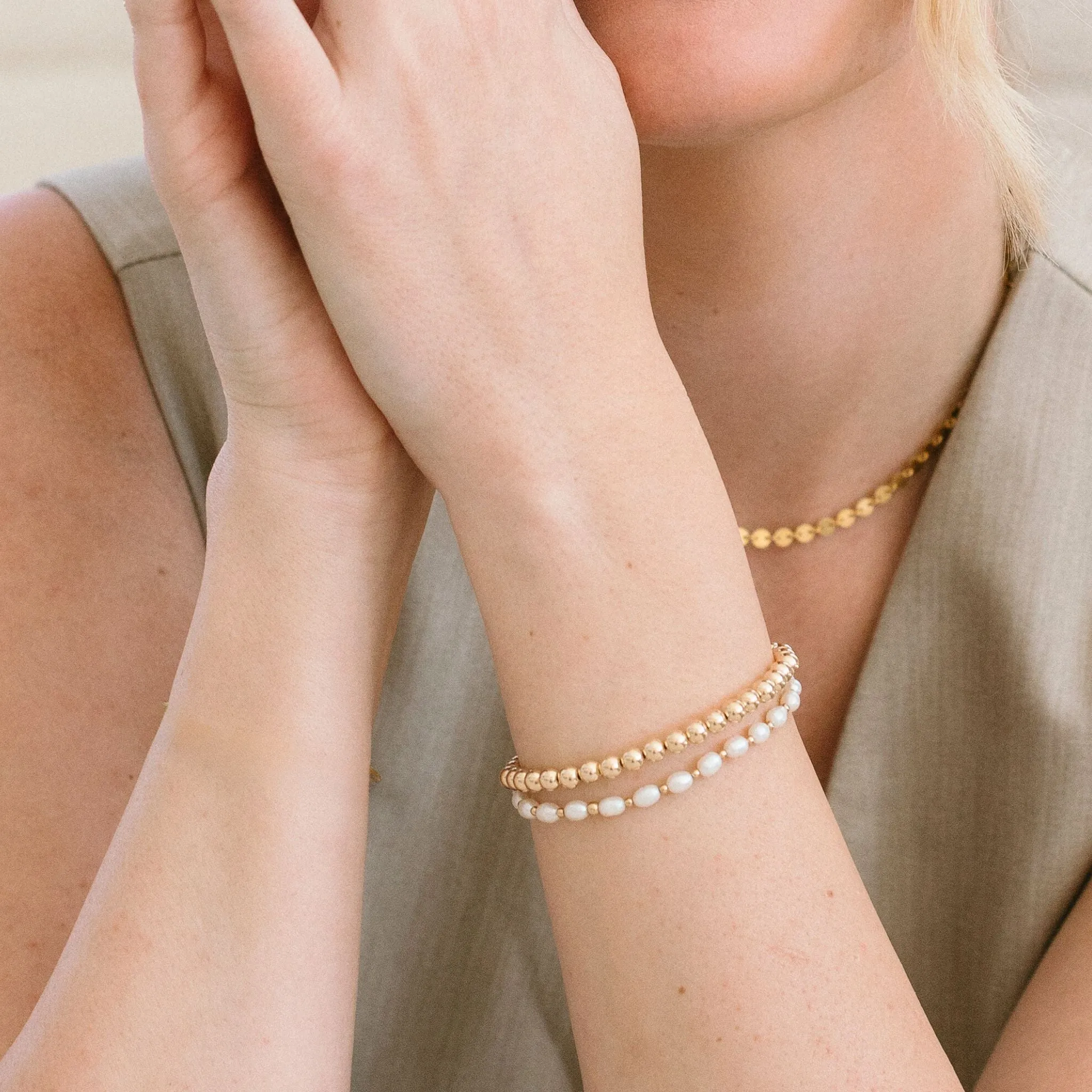 Gold and Pearl Beaded Bracelet Set